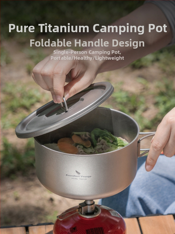Biwei tīra titāna zupas katls, īpaši viegls un ērts kempinga katls, titāna katls, pusdienu kaste, apsildāms viena slāņa gatavošanas katls, salokāms rokturis.
