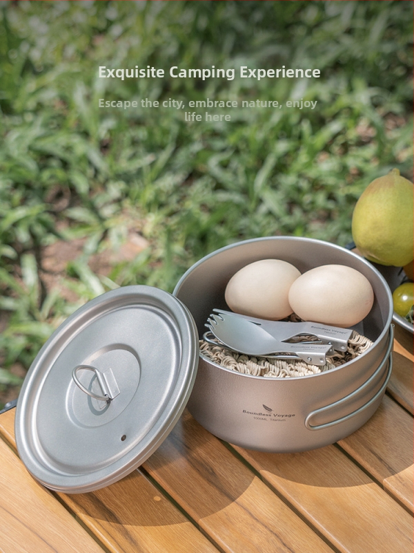 Biwei tīra titāna zupas katls, īpaši viegls un ērts kempinga katls, titāna katls, pusdienu kaste, apsildāms viena slāņa gatavošanas katls, salokāms rokturis.