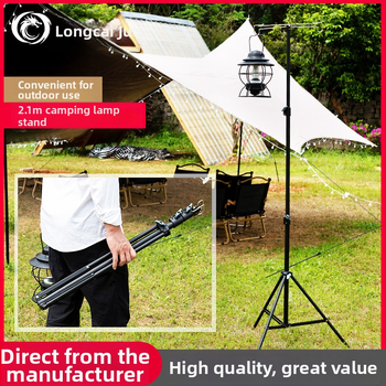 2,1 m välistingimustes kasutatav telkimisvalgusti alus, kokkupandav, reguleeritav telkimisvalgusti post, topeltkonksuga riputus, mobiilne telkimisstatiiv