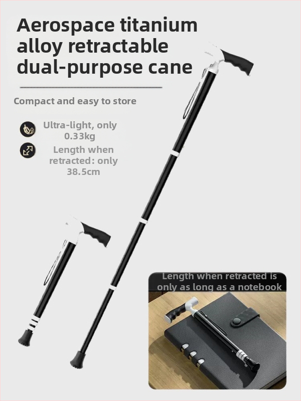 Itin lengvas nešiojamas teleskopinis ramentas, neslystantis medicininis ramentas, reguliuojamas dvigubos paskirties alpinizmo lazda pagyvenusiems žmonėms