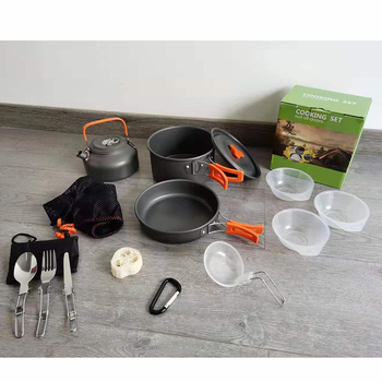 Maza tējkannas kombinētais komplekts, kempinga kombinētais komplekts, katls, galda piederumi, pārnēsājami, āra virtuves piederumi, katls, ciets, mīkstināts alumīnijs