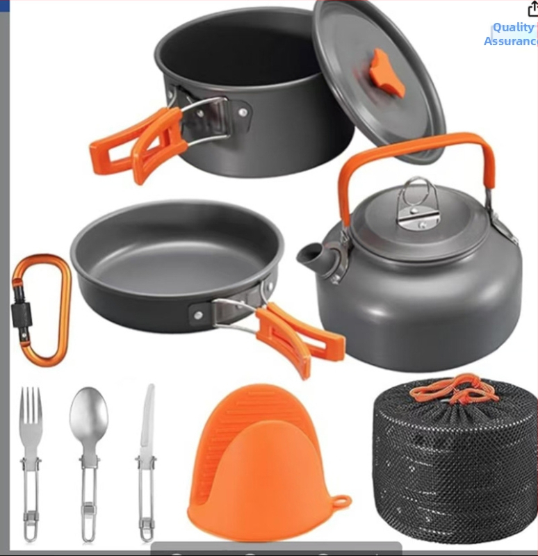 Maza tējkannas kombinētais komplekts, kempinga kombinētais komplekts, katls, galda piederumi, pārnēsājami, āra virtuves piederumi, katls, ciets, mīkstināts alumīnijs