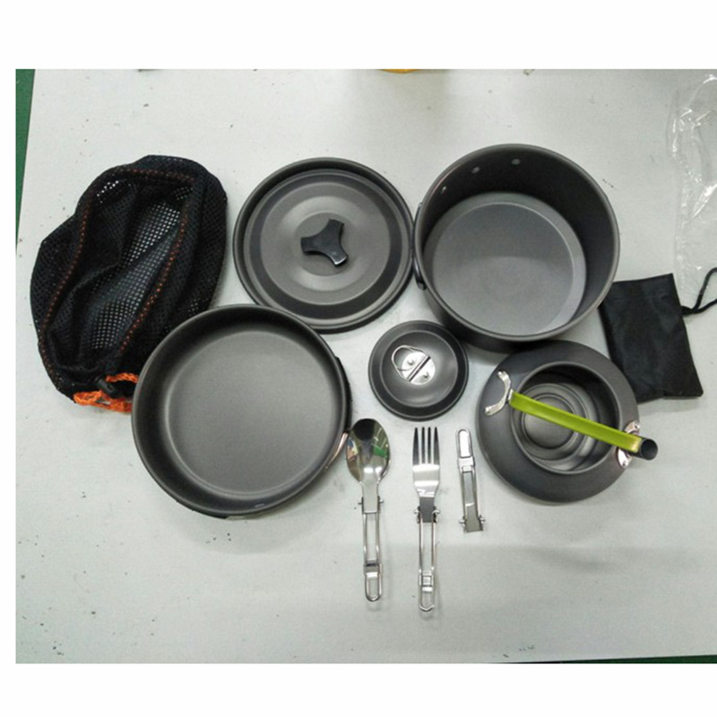 Maza tējkannas kombinētais komplekts, kempinga kombinētais komplekts, katls, galda piederumi, pārnēsājami, āra virtuves piederumi, katls, ciets, mīkstināts alumīnijs
