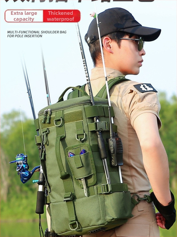 Daugiafunkcis alpinizmo krepšys, žvejybos įrangos krepšys, meškerių krepšys, kuprinė, didelė talpa, sausas ir šlapias atskyrimas, vandeniui atsparus dizainas