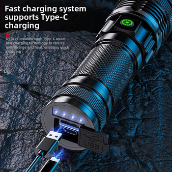 Διασυνοριακός λευκός φακός με τσιπ λέιζερ, τηλεσκοπικός φακός από κράμα αλουμινίου, ισχυρή οθόνη LED, USB, άμεση φόρτιση, εξωτερική τράπεζα τροφοδοσίας