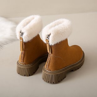 Hótaposó női 2024 őszi és téli új, kerek fejű, plus size vastag sarokkal, polár béléssel, meleg cipzárral, kényelmes pamut cipő nagykereskedelemben