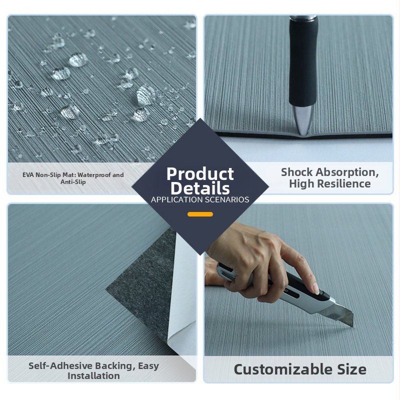 Подова постелка от имитация на тиково дърво EVA, без отвори, сива, привличаща косата, декоративна морска подова настилка за кемпери с лепяща основа