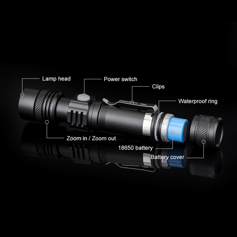 Uus T6 pikamaa taskulamp USB-laetav alumiiniumsulamist teleskoop-suum-LED-mini-ere taskulamp tehasepoest