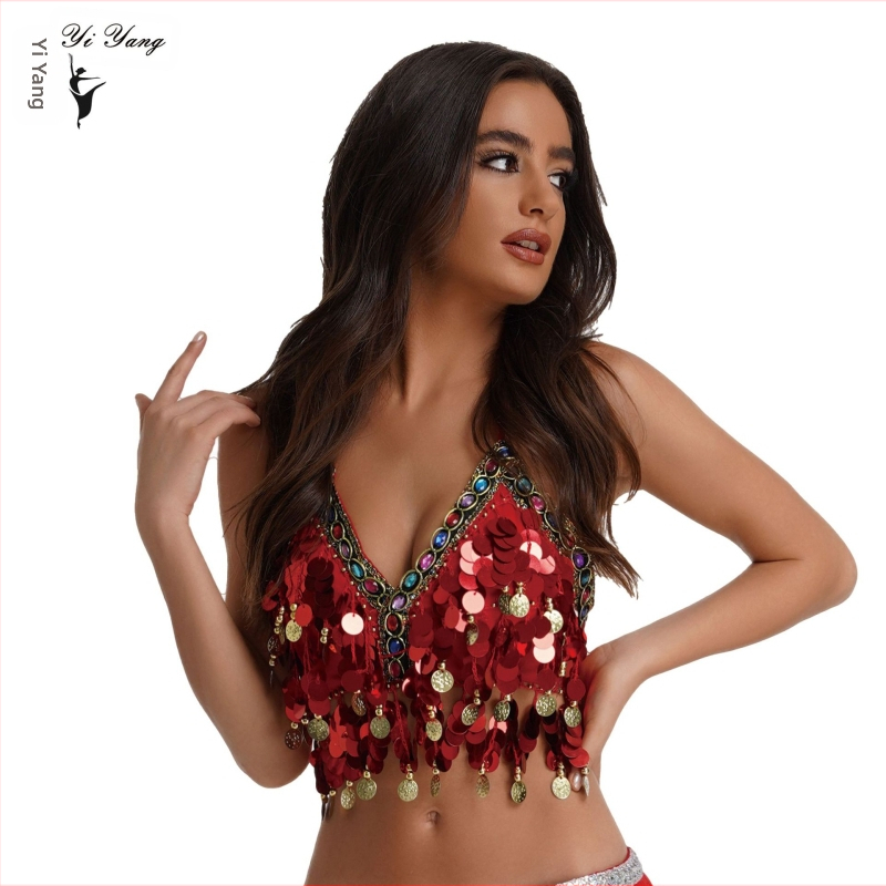 „Amazon“ blizgučiais puošta spalvinga, apvyniota krūtinės pilvo šokio liemenėlė, kabanti moneta, vario gongo scenos pasirodymas, spalvotas deimantinis blizgučiais puoštas viršus