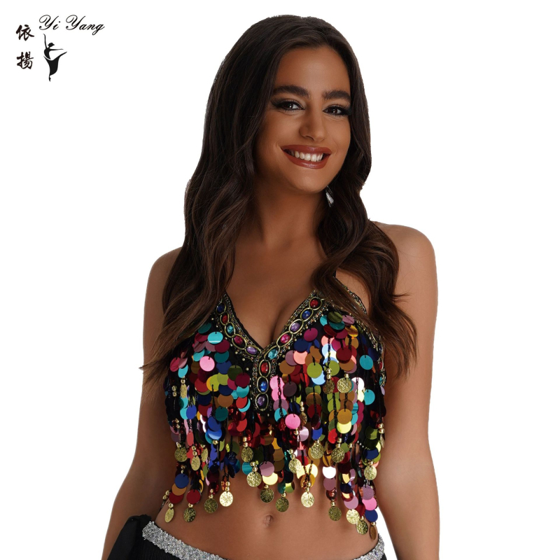 „Amazon“ blizgučiais puošta spalvinga, apvyniota krūtinės pilvo šokio liemenėlė, kabanti moneta, vario gongo scenos pasirodymas, spalvotas deimantinis blizgučiais puoštas viršus