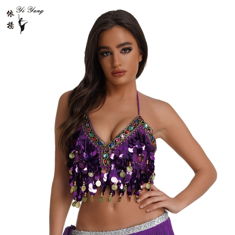 „Amazon“ blizgučiais puošta spalvinga, apvyniota krūtinės pilvo šokio liemenėlė, kabanti moneta, vario gongo scenos pasirodymas, spalvotas deimantinis blizgučiais puoštas viršus