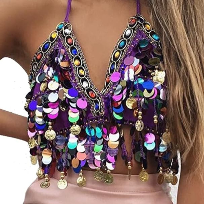 „Amazon“ blizgučiais puošta spalvinga, apvyniota krūtinės pilvo šokio liemenėlė, kabanti moneta, vario gongo scenos pasirodymas, spalvotas deimantinis blizgučiais puoštas viršus