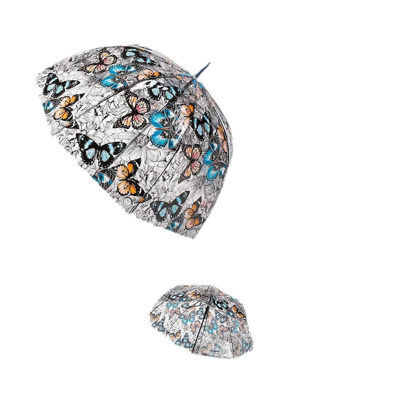 Arkinis vintažinis permatomas skėtis moterims, drugelio formos, grybo formos skėtis, lenkta rankena, ilga rankena, pusiau automatinis tiesus skėtis studentėms