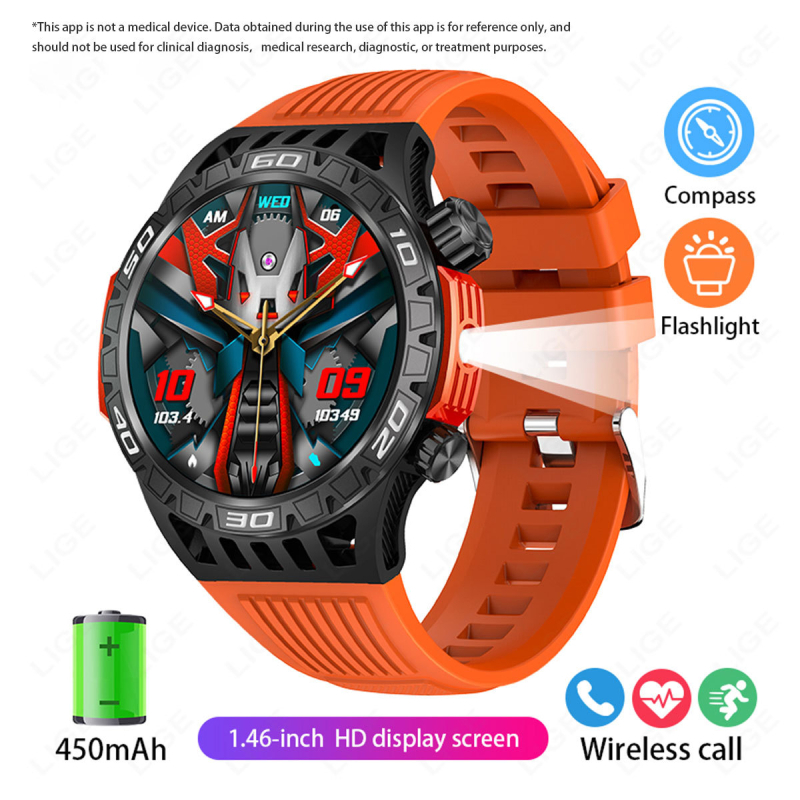 Lige új termék HT22 intelligens óra iránytű zseblámpa Bluetooth hívás bejövő hívás zseblámpa kültéri sportok