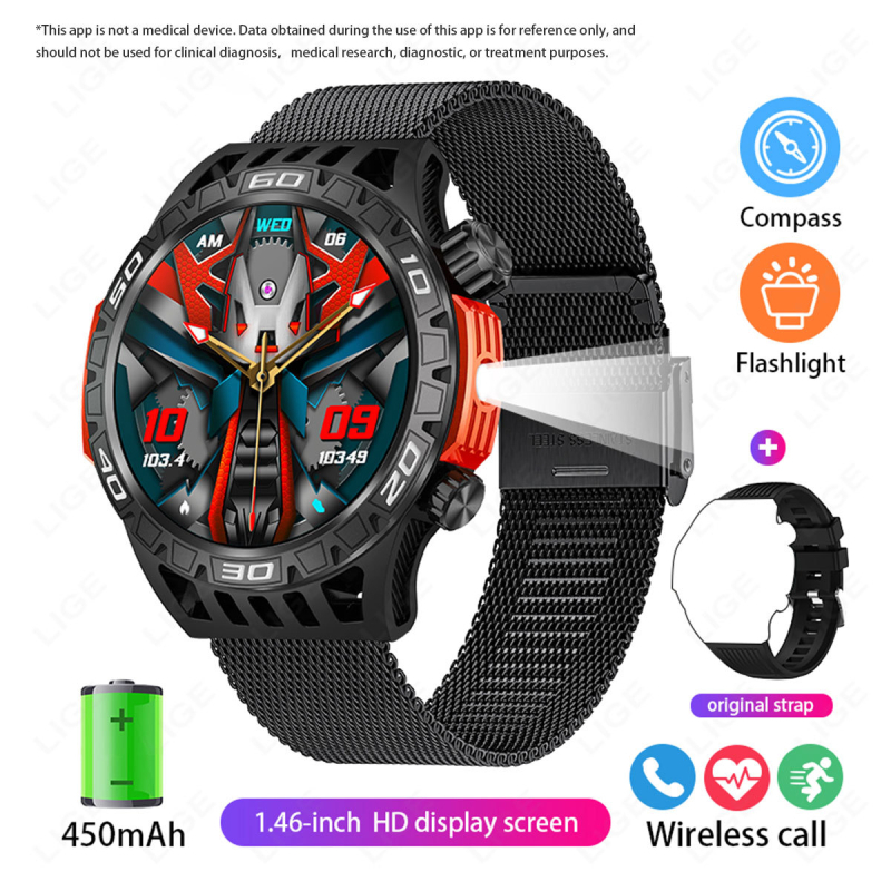 Lige új termék HT22 intelligens óra iránytű zseblámpa Bluetooth hívás bejövő hívás zseblámpa kültéri sportok
