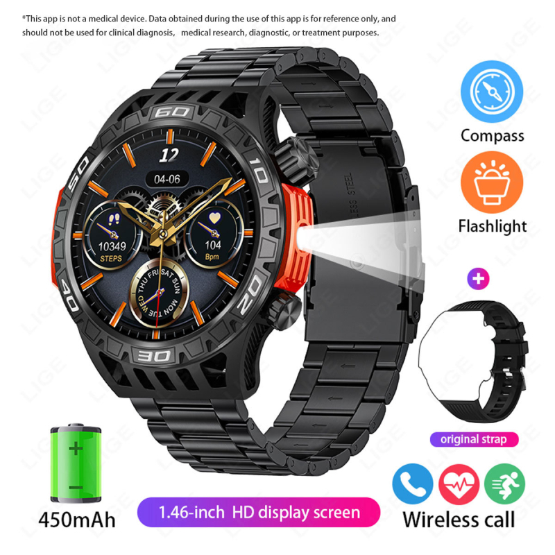 Lige új termék HT22 intelligens óra iránytű zseblámpa Bluetooth hívás bejövő hívás zseblámpa kültéri sportok