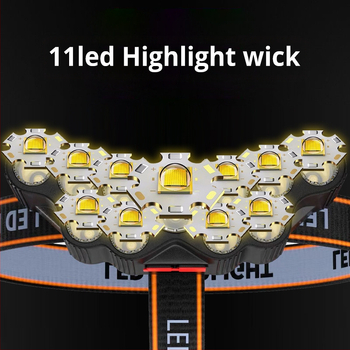 Διασυνοριακός φακός 11 led για εξωτερική χρήση στο κεφάλι, φόρτιση USB, μεγάλης διάρκειας, πολυλειτουργικός προβολέας LED χονδρικής