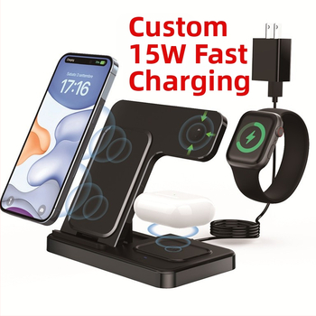 Uus juhtmevaba laadija 15W kiirlaadimine Apple`i mobiiltelefonide kellade peakomplekti kolm-ühes juhtmevaba laadija tootjatele