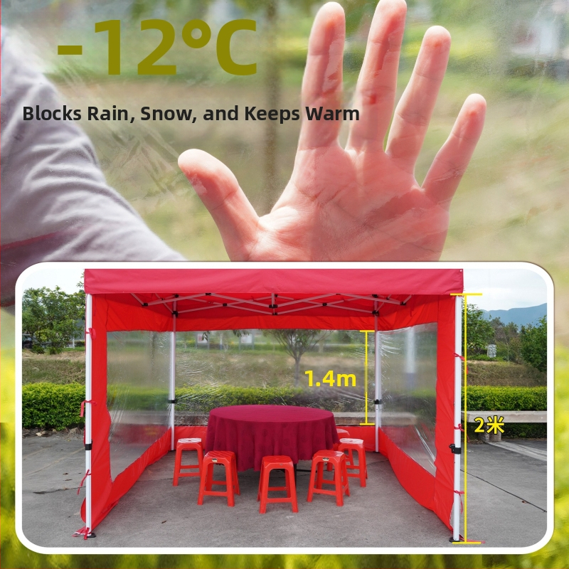 Kültéri négylábú sátorszövet, visszahúzható, négysarkú esernyő, átlátszó esernyőszövet, vastagított, szélálló, vízálló szélállványos ponyva