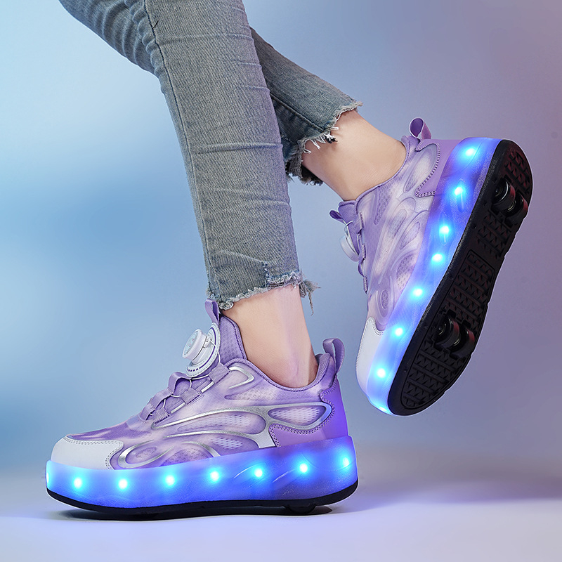 Vaikiški vaikščiojimo bateliai berniukams, keturi ratai mergaitėms, sportbačiai su mirksinčiais LED ratukais, nematomi dvigubi pačiūžos