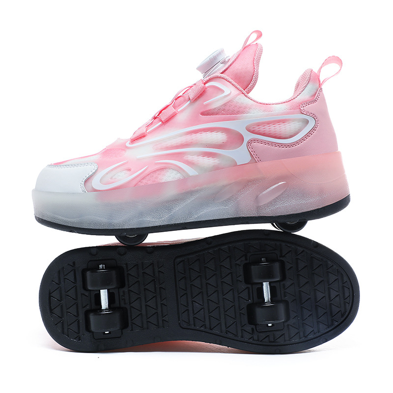 Vaikiški vaikščiojimo bateliai berniukams, keturi ratai mergaitėms, sportbačiai su mirksinčiais LED ratukais, nematomi dvigubi pačiūžos