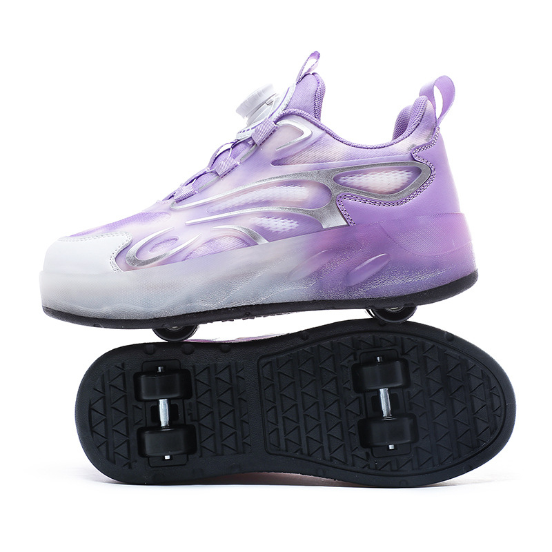 Vaikiški vaikščiojimo bateliai berniukams, keturi ratai mergaitėms, sportbačiai su mirksinčiais LED ratukais, nematomi dvigubi pačiūžos