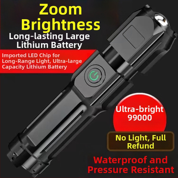 Hordozható teleszkópos zoomos távirányítós zseblámpa USB újratölthető LED zseblámpa kempingezéshez, kempingőrjárathoz, erős fényű otthoni világítás