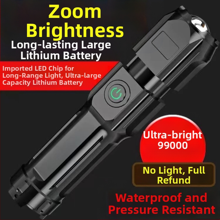 Hordozható teleszkópos zoomos távirányítós zseblámpa USB újratölthető LED zseblámpa kempingezéshez, kempingőrjárathoz, erős fényű otthoni világítás