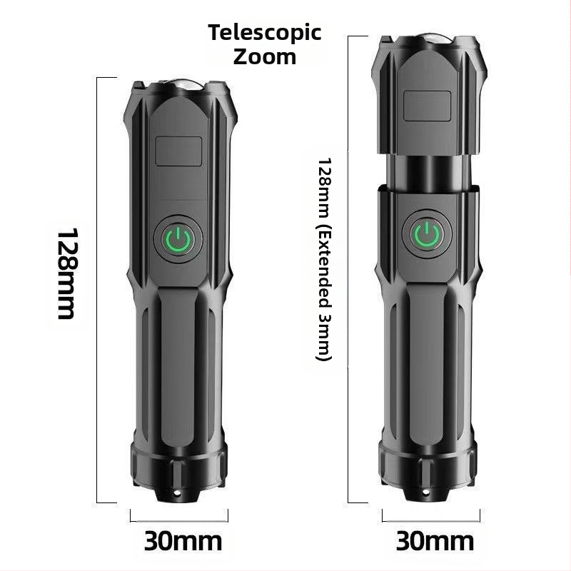 Hordozható teleszkópos zoomos távirányítós zseblámpa USB újratölthető LED zseblámpa kempingezéshez, kempingőrjárathoz, erős fényű otthoni világítás