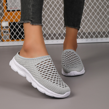 2024 m. naujos užsienio prekybos šiltos puspadėlės tylios moteriškos visų sezonų plokščios, minkšto padu, neslystančios, kvėpuojančios namų šlepetės