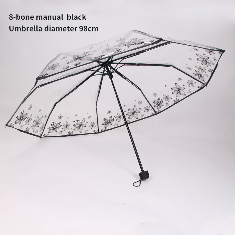 Átlátszó összecsukható esernyő cseresznyevirág mintás átlátszó kameraesernyő 8 csontos logós reklámesernyő megerősített szélálló tartós esőálló kettős felhasználású esernyő