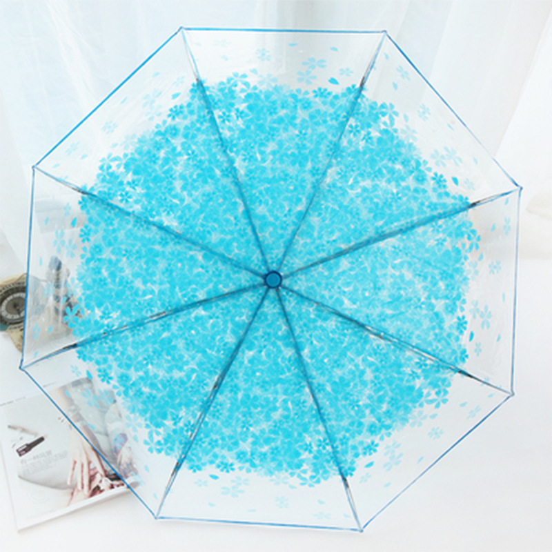 Átlátszó összecsukható esernyő cseresznyevirág mintás átlátszó kameraesernyő 8 csontos logós reklámesernyő megerősített szélálló tartós esőálló kettős felhasználású esernyő