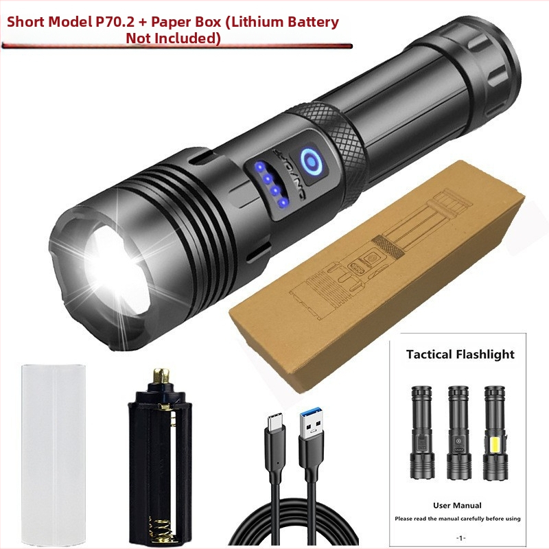 Határokon átnyúló új teleszkópos zoom P70 erős zseblámpa LED kültéri multifunkciós P90 erős újratölthető zseblámpa