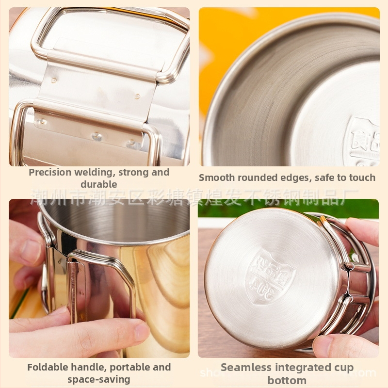 Āra nerūsējošā tērauda 304 saliekamā krūze Āra kempinga virtuves piederumi Alpīnisma ūdens krūze Pārnēsājama uzglabāšanas alus krūze