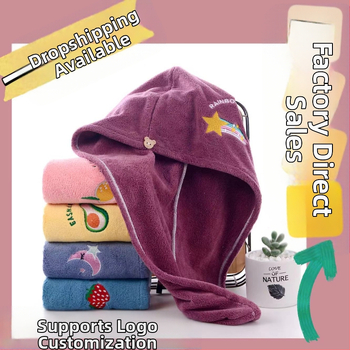 Ženska kapa za suhu kosu, zadebljana, ne linja se, turban s vezom od koraljnog baršuna i crtanim motivima, mekan, upijajući vodu, brzosušeći turban