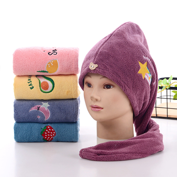 Ženska kapa za suhu kosu, zadebljana, ne linja se, turban s vezom od koraljnog baršuna i crtanim motivima, mekan, upijajući vodu, brzosušeći turban