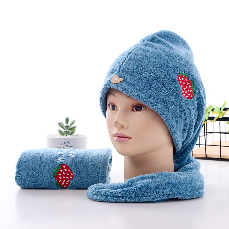 Ženska kapa za suhu kosu, zadebljana, ne linja se, turban s vezom od koraljnog baršuna i crtanim motivima, mekan, upijajući vodu, brzosušeći turban