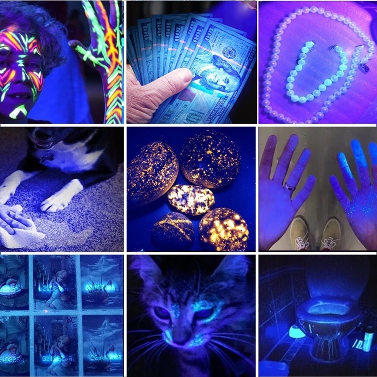 Nabíjacia 365nm fluorescenčná lampa na detekciu agentov s fialovým svetlom, ultrafialovým svetlom na detektor peňazí, identifikačná baterka na mince SV98
