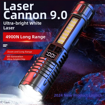 Határokon átnyúló kültéri zseblámpa járőr reflektorfény nagy hatótávolságú, erős fényű, hordozható, újratölthető, zoom fehér lézerfény