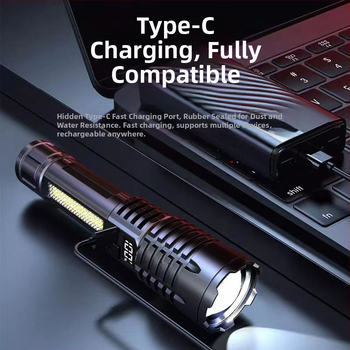 Φακός εξωτερικού χώρου για διασυνοριακή χρήση, Patrol Spotlight, ισχυρό φως μεγάλης εμβέλειας, φορητό επαναφορτιζόμενο Zoom, λευκό φως λέιζερ