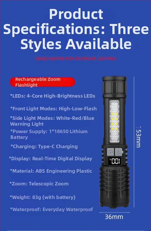 Határokon átnyúló kültéri zseblámpa járőr reflektorfény nagy hatótávolságú, erős fényű, hordozható, újratölthető, zoom fehér lézerfény