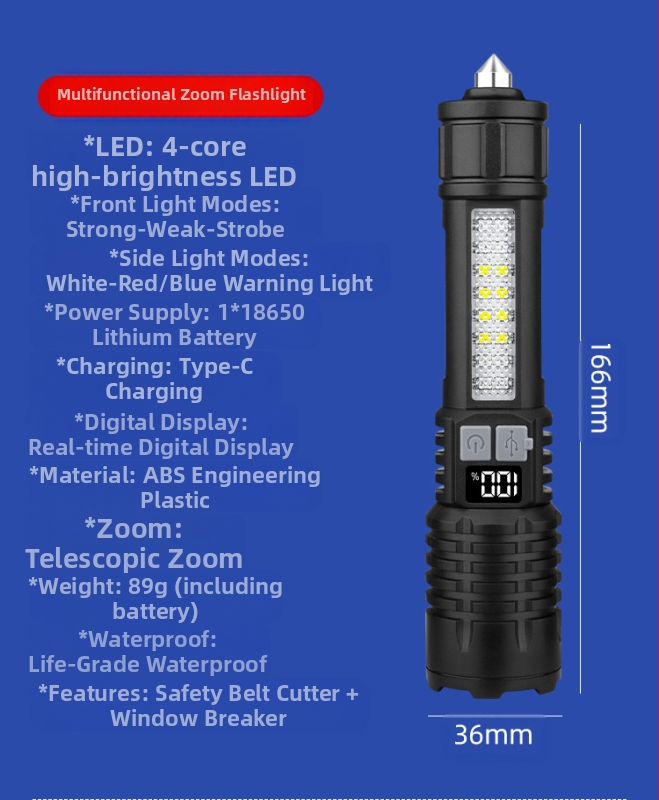 Határokon átnyúló kültéri zseblámpa járőr reflektorfény nagy hatótávolságú, erős fényű, hordozható, újratölthető, zoom fehér lézerfény