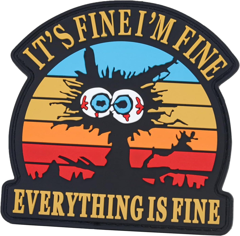 PEW PEW MADAFAKAS Maža juoda katė, audianti kviečių spalvos raištį, lipdukas su „Morale Chapter Embroidered Chapter“ kuprinės lipduku