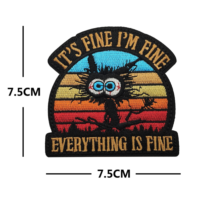 PEW PEW MADAFAKAS Maža juoda katė, audianti kviečių spalvos raištį, lipdukas su „Morale Chapter Embroidered Chapter“ kuprinės lipduku