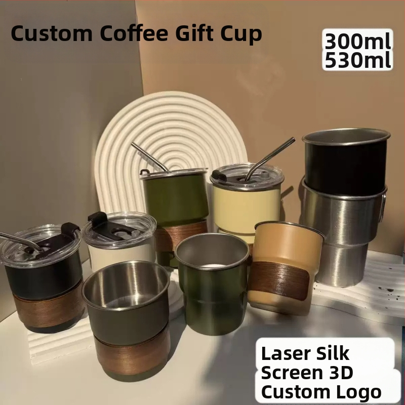 Чаша за кафе от неръждаема стомана 304, подходяща за къмпинг, с надпис и цвят, с дръжка, стъпаловидна чаша за бира