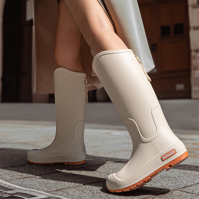 Guminiai batai moterims, aukšti suaugusiųjų madingi vandens batai, neslystantys ilgi guminiai batai, moteriški lauko vandeniui atsparūs vandens batai su vilnos pamušalu, darbo guminiai batai