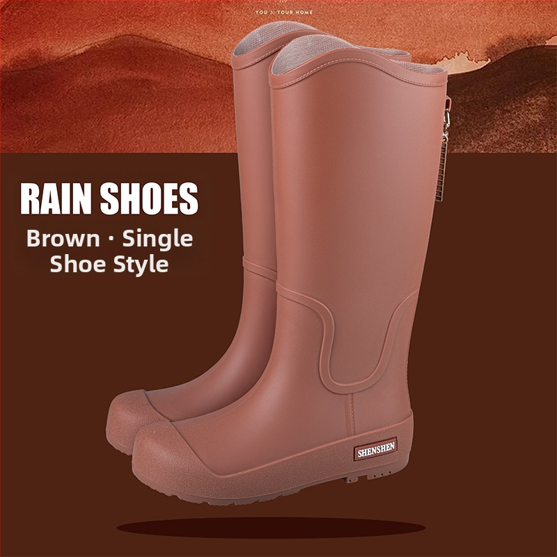 Guminiai batai moterims, aukšti suaugusiųjų madingi vandens batai, neslystantys ilgi guminiai batai, moteriški lauko vandeniui atsparūs vandens batai su vilnos pamušalu, darbo guminiai batai