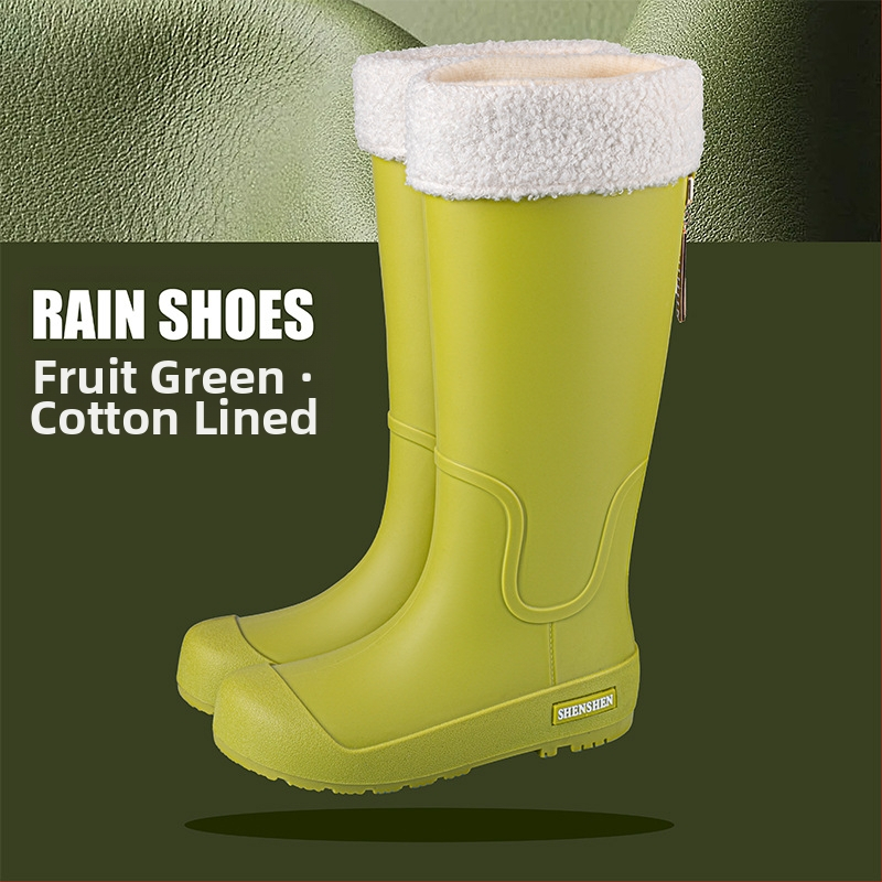 Guminiai batai moterims, aukšti suaugusiųjų madingi vandens batai, neslystantys ilgi guminiai batai, moteriški lauko vandeniui atsparūs vandens batai su vilnos pamušalu, darbo guminiai batai
