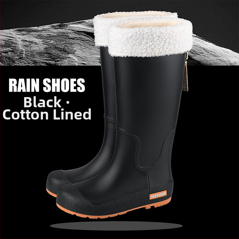 Guminiai batai moterims, aukšti suaugusiųjų madingi vandens batai, neslystantys ilgi guminiai batai, moteriški lauko vandeniui atsparūs vandens batai su vilnos pamušalu, darbo guminiai batai