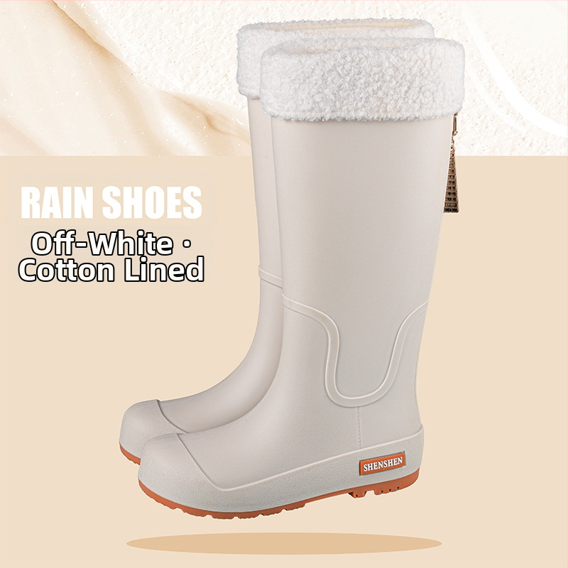 Guminiai batai moterims, aukšti suaugusiųjų madingi vandens batai, neslystantys ilgi guminiai batai, moteriški lauko vandeniui atsparūs vandens batai su vilnos pamušalu, darbo guminiai batai
